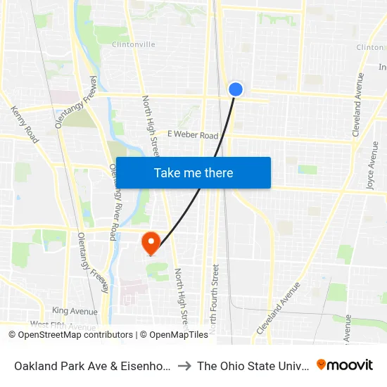 Oakland Park Ave & Eisenhower Rd to The Ohio State University map