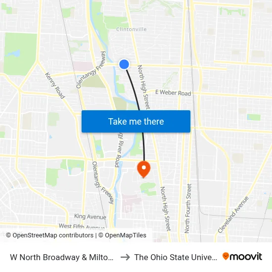 W North Broadway & Milton Ave to The Ohio State University map