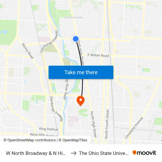 W North Broadway & N High St to The Ohio State University map