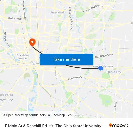 E Main St & Rosehill Rd to The Ohio State University map