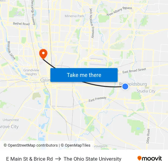 E Main St & Brice Rd to The Ohio State University map