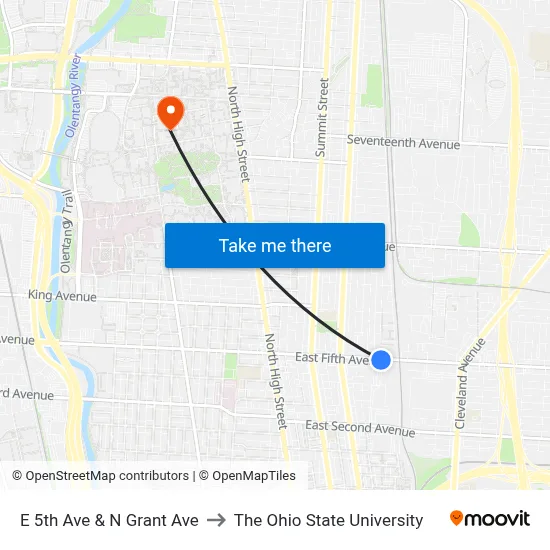 E 5th Ave & N Grant Ave to The Ohio State University map