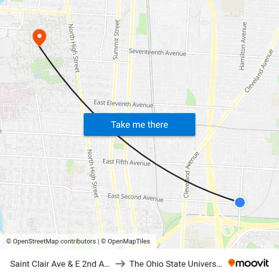 Saint Clair Ave & E 2nd Ave to The Ohio State University map