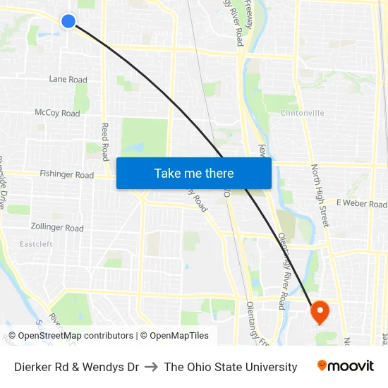Dierker Rd & Wendys Dr to The Ohio State University map