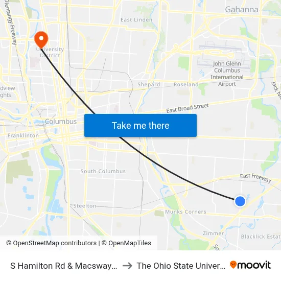 S Hamilton Rd & Macsway Ave to The Ohio State University map