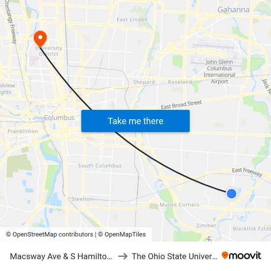 Macsway Ave & S Hamilton Rd to The Ohio State University map