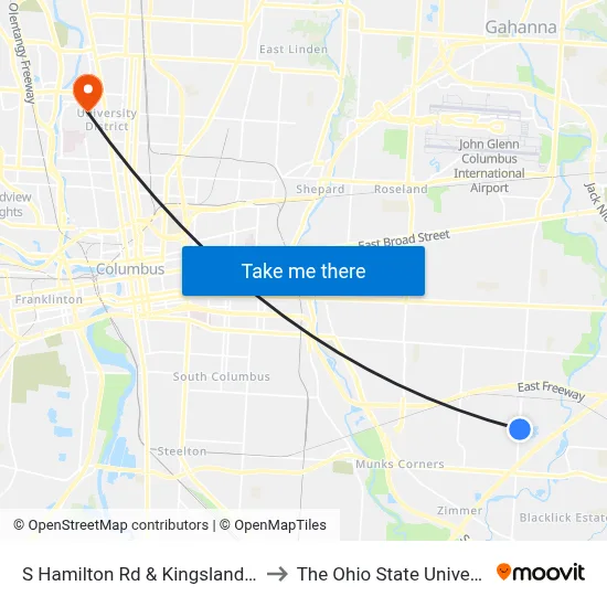 S Hamilton Rd & Kingsland Ave to The Ohio State University map