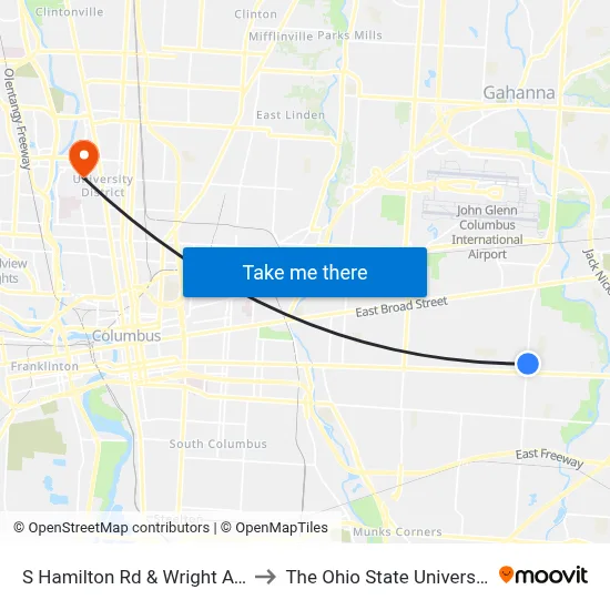 S Hamilton Rd & Wright Ave to The Ohio State University map
