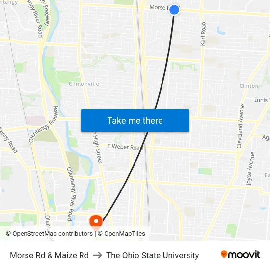 Morse Rd & Maize Rd to The Ohio State University map