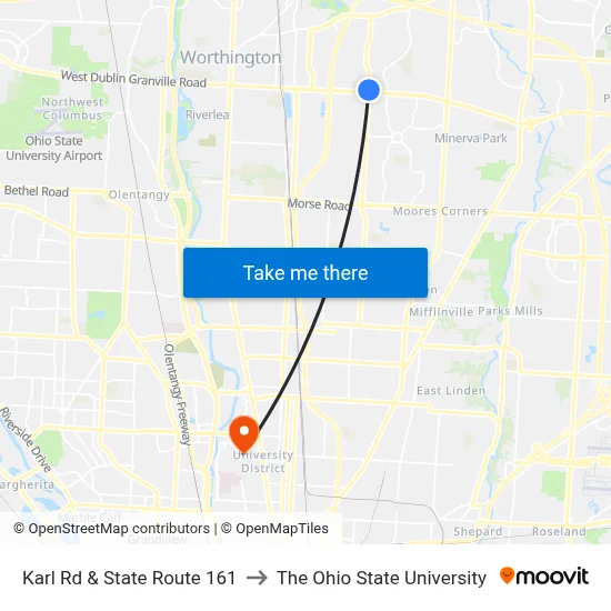 Karl Rd & State Route 161 to The Ohio State University map