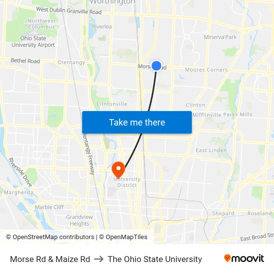 Morse Rd & Maize Rd to The Ohio State University map