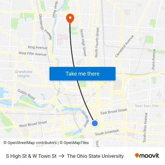 S High St & W Town St to The Ohio State University map