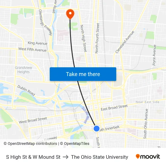 S High St & W Mound St to The Ohio State University map