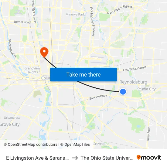 E Livingston Ave & Saranac Dr to The Ohio State University map