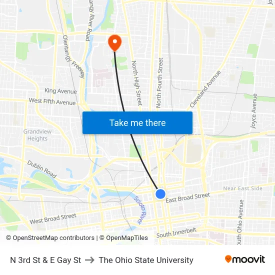 N 3rd St & E Gay St to The Ohio State University map