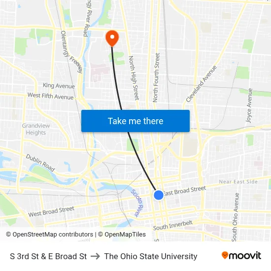 S 3rd St & E Broad St to The Ohio State University map