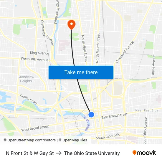 N Front St & W Gay St to The Ohio State University map