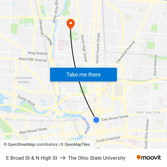 E Broad St & N High St to The Ohio State University map