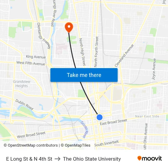 E Long St & N 4th St to The Ohio State University map