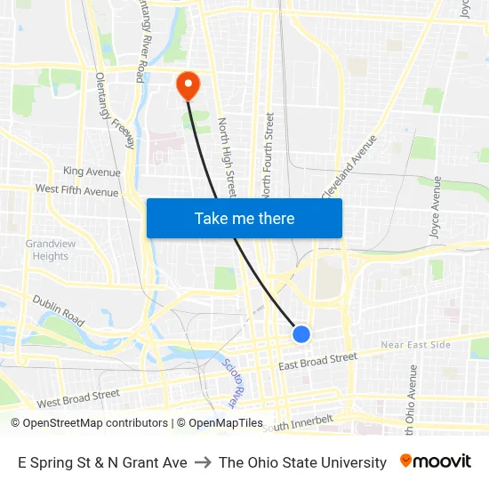 E Spring St & N Grant Ave to The Ohio State University map