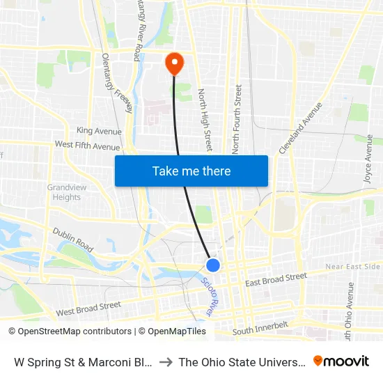 W Spring St & Marconi Blvd to The Ohio State University map