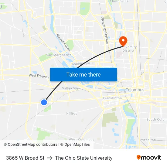 3865 W Broad St to The Ohio State University map
