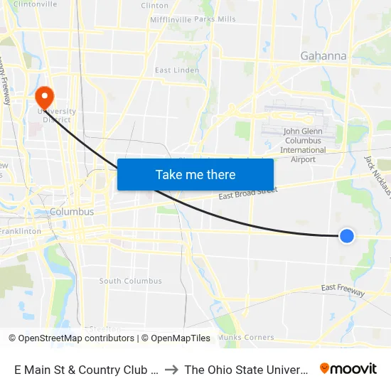 E Main St & Country Club Rd to The Ohio State University map
