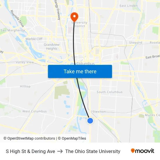 S High St & Dering Ave to The Ohio State University map