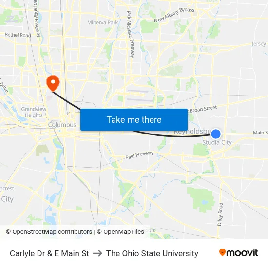 Carlyle Dr & E Main St to The Ohio State University map