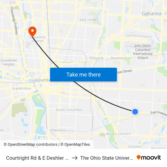 Courtright Rd & E Deshler Ave to The Ohio State University map