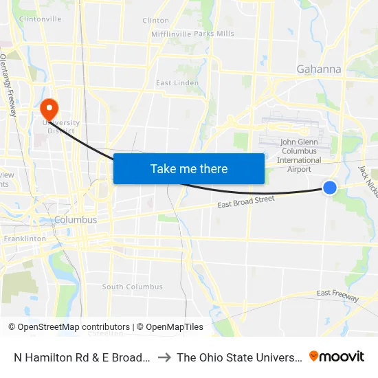N Hamilton Rd & E Broad St to The Ohio State University map