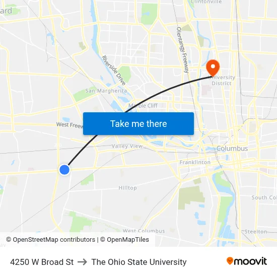 4250 W Broad St to The Ohio State University map