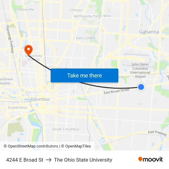 4244 E Broad St to The Ohio State University map