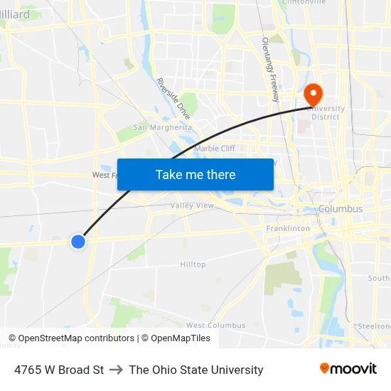 4765 W Broad St to The Ohio State University map