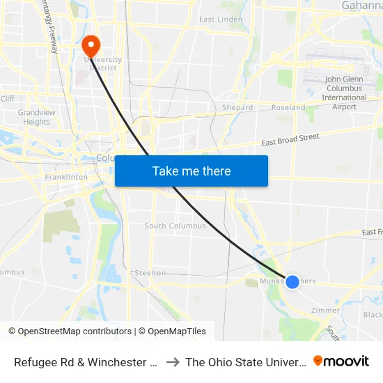 Refugee Rd & Winchester Pike to The Ohio State University map