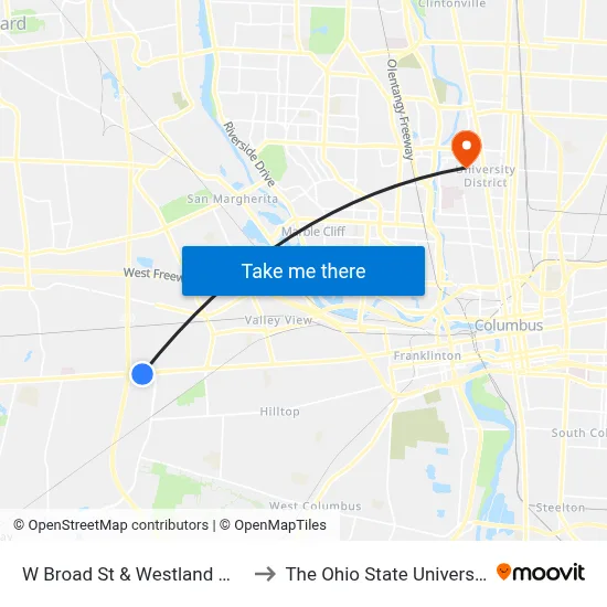 W Broad St & Westland Mall to The Ohio State University map