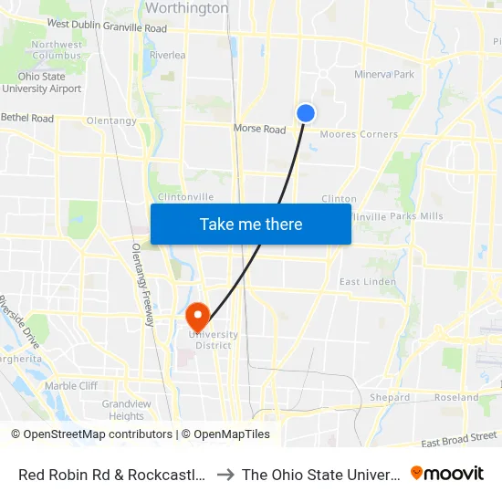 Red Robin Rd & Rockcastle Dr to The Ohio State University map