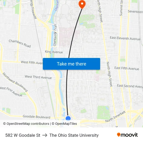 582 W Goodale St to The Ohio State University map