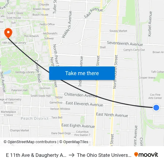 E 11th Ave & Daugherty Ave to The Ohio State University map