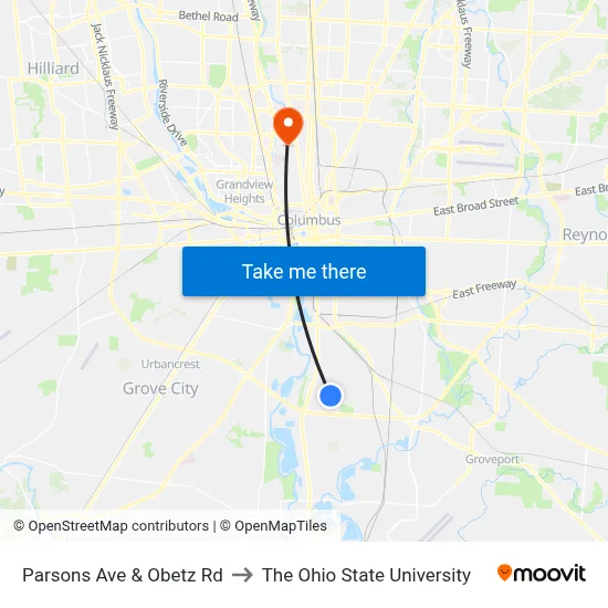 Parsons Ave & Obetz Rd to The Ohio State University map