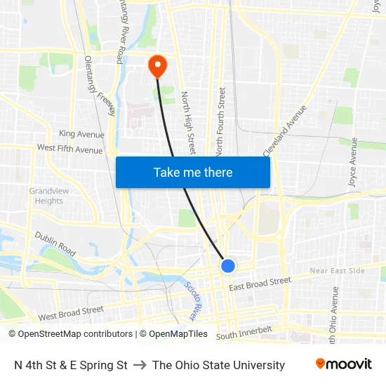 N 4th St & E Spring St to The Ohio State University map