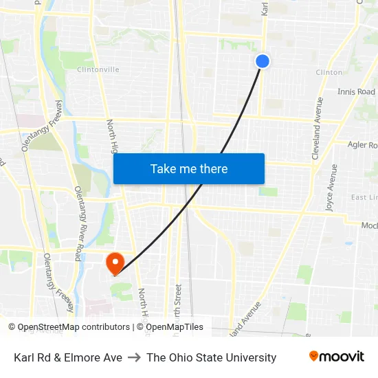 Karl Rd & Elmore Ave to The Ohio State University map