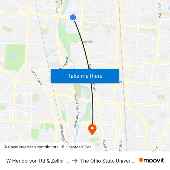 W Henderson Rd & Zeller Rd to The Ohio State University map