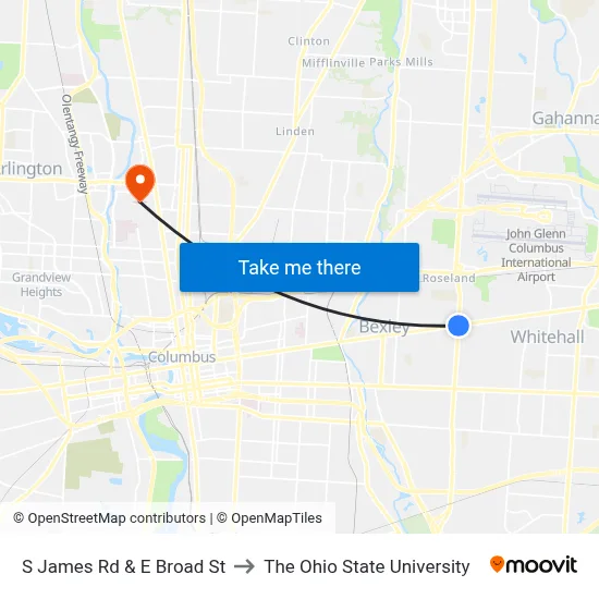 S James Rd & E Broad St to The Ohio State University map