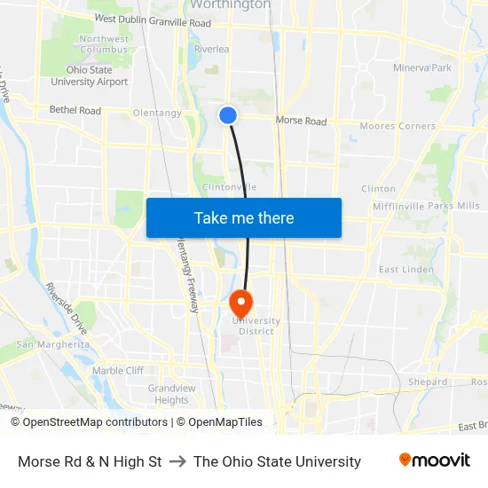 Morse Rd & N High St to The Ohio State University map