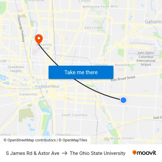 S James Rd & Astor Ave to The Ohio State University map