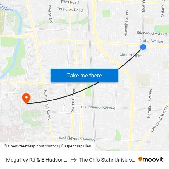 Mcguffey Rd & E Hudson St to The Ohio State University map
