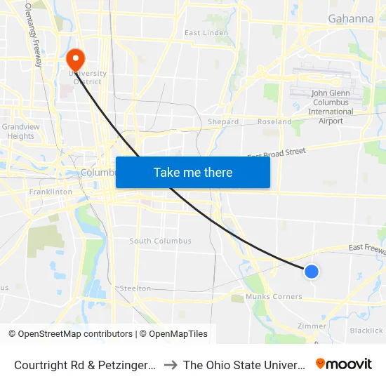 Courtright Rd & Petzinger Rd to The Ohio State University map