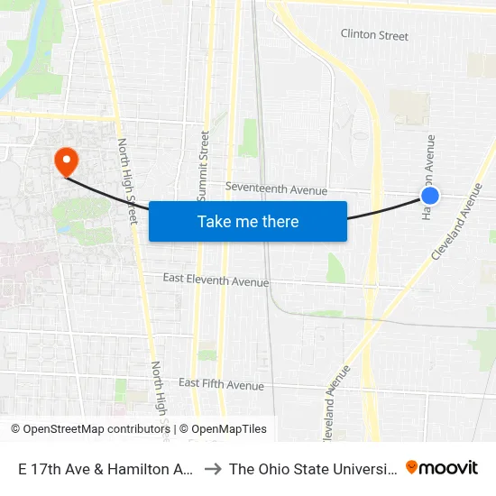 E 17th Ave & Hamilton Ave to The Ohio State University map