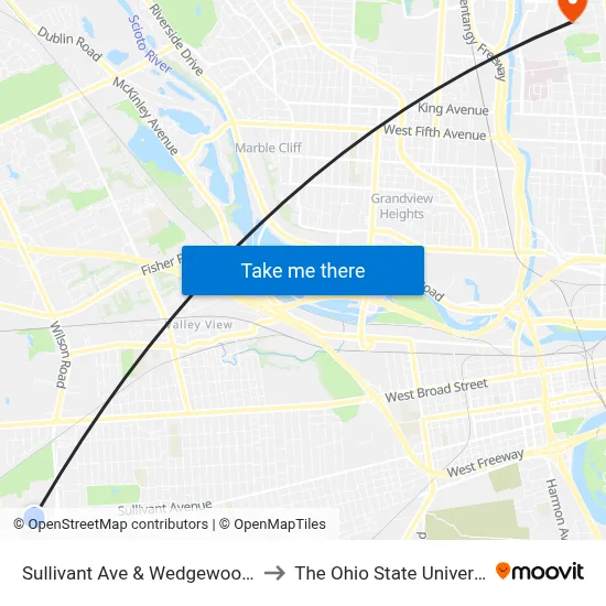 Sullivant Ave & Wedgewood Dr to The Ohio State University map